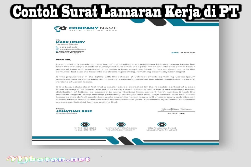 Contoh Surat Lamaran Kerja di PT