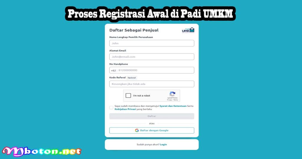 Proses Registrasi Awal di Padi UMKM